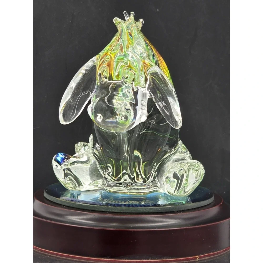Disney's Winnie The Pooh " Eeyore" Glass Figurine Mirror Wood‎ Base 4.5" Arribas - Picture 14 of 16